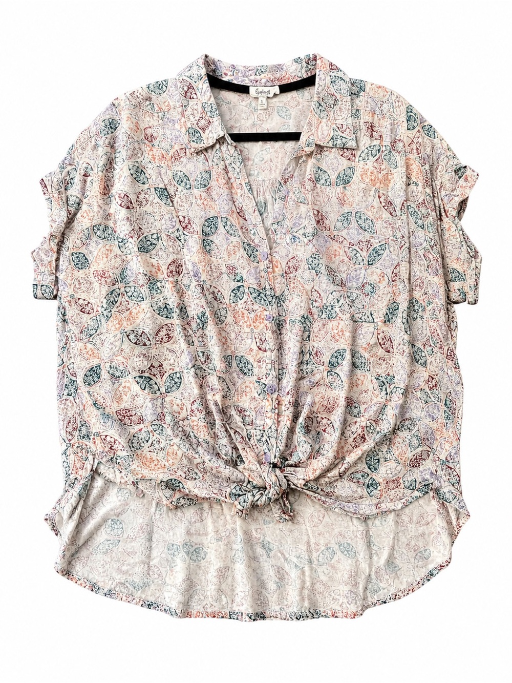 Splendid Pink Multi-Leaf Print Tie-Front Sleep Top